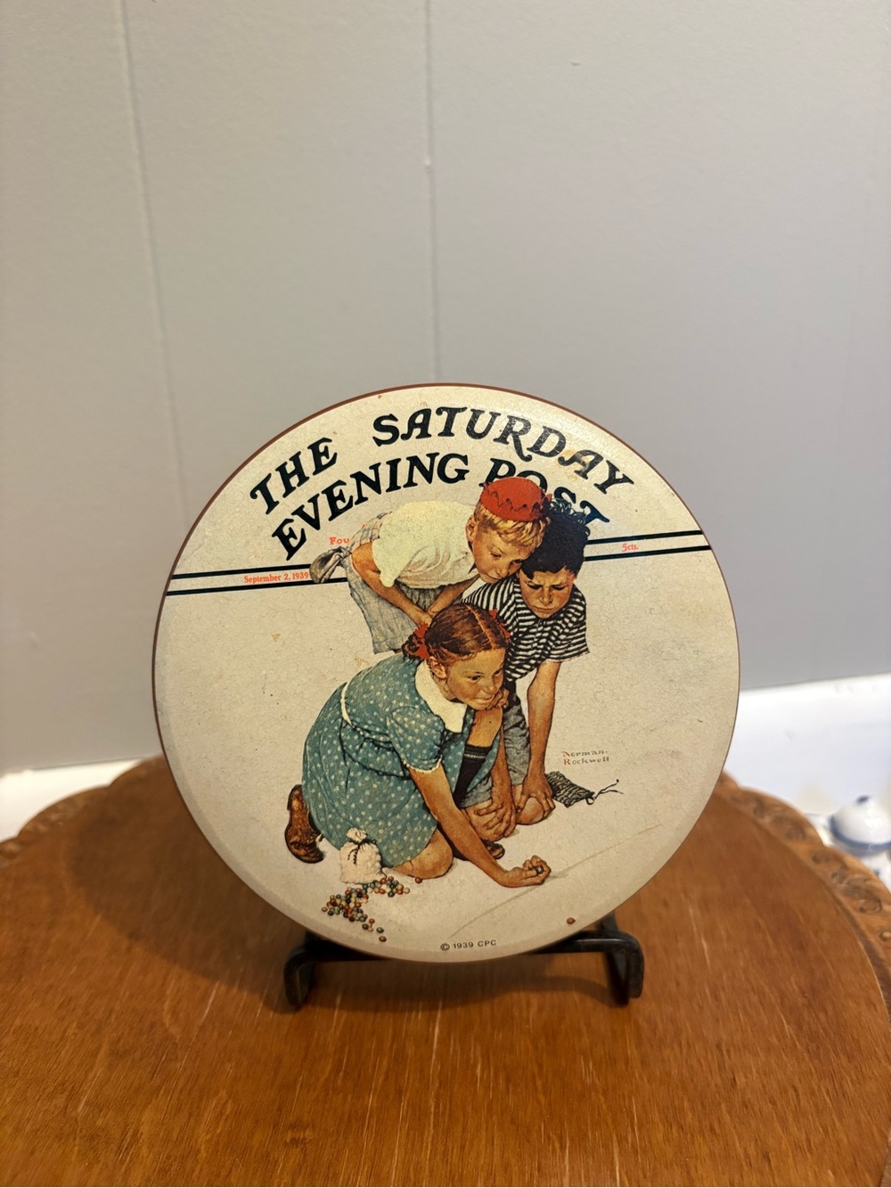 1939 The Saturday Evening Post Vintage Round Tin Tray - Children Illustration